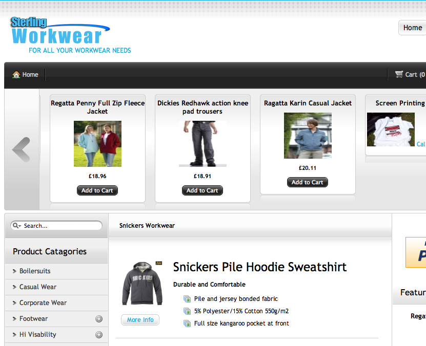 Sterling Workwear - Protective Clothing web eshop refresh